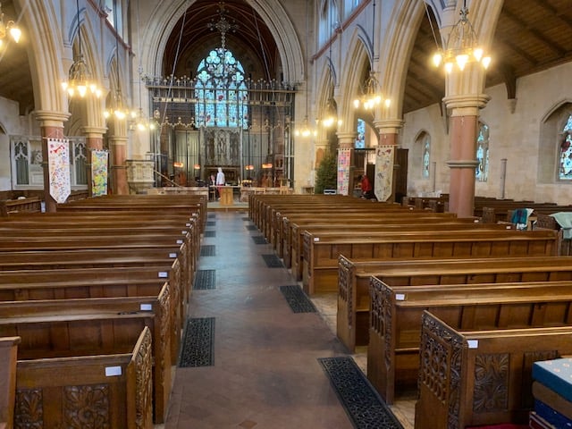 A view of the church before the removal of the pews.